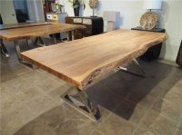 Masivni Inox stol sa hrast rustik plocom,rustikalni Masivni stol