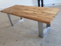Masivni unikatni stol sa hrast pločom Inox postoljem 120x80cm