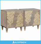 Noćni ormar 2 pcs Siva 40 x 33 x 46 cm masivno drvo manga - NOVO