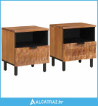 Noćni ormar 2 pcs Smeđa 40 x 33 x 46 cm Čvrsto drvo manga - NOVO