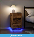 Noćni ormarić s LED svjetlima boja drva 38x34x65 cm - NOVO