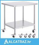 Radni stol od nehrđajućeg čelika 30 x 18 x 38 inča, s 4 kotača, 3 pode