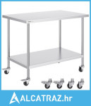Radni stol od nehrđajućeg čelika 30 x 48 x 38 inča, s 4 kotača, 3 pode