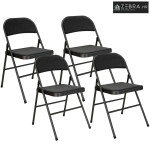 Set od 4 sklopive stolice, metalne noge, izgled lana, crna