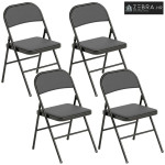 Set od 4 sklopive stolice, metalne noge, umjetna koža, crna
