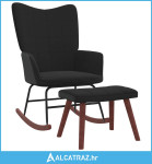 Stolica za ljuljanje s osloncem za noge crna od baršuna i PVC-a - NOVO