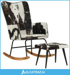 Stolica za ljuljanje s osloncem za noge crna od prave kože - NOVO