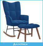 Stolica za ljuljanje s osloncem za noge plava baršunasta - NOVO