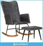 Stolica za ljuljanje s osloncem za noge siva od prave kože - NOVO