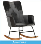 Stolica za ljuljanje od prave kože i platna crna - NOVO