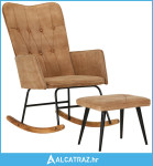 Stolica za ljuljanje s tabureom smeđa starinska platnena - NOVO