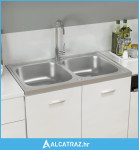 Kuhinjski sudoper s dvije kadice srebrni 800x500x155 mm čelični - NOVO