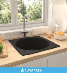 Kuhinjski sudoper s otvorom protiv prelijevanja crni granitni - NOVO