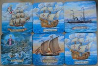 Komplet od 6 starih podmetača za čaše sa slikama brodova