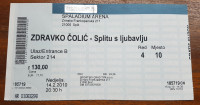 ULAZNICA KONCERT SPALADIUM ARENA ZDRAVKO ČOLIĆ 14.2.2010.