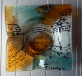 Nova UNIKAT staklena pepeljara - preljevanje stakla - crtež i potpis