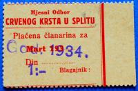 KRALJEVINA JUGOSLAVIA YUGOSLAVIA BON CRVENI KRIŽ SPLIT 1934