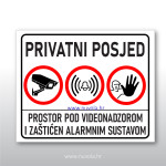Tabla, ploča, znak – Privatni posjed, videonadzor, alarm