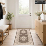 Trkački tepih FLORNES Tkani Taupe uzorak 67 x 200 cm PP 7 mm - Sivo-sm