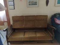 Vintage starinski trosjed kauč od punog drva i ratana