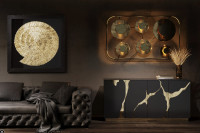 Kare design cracked black gold komoda