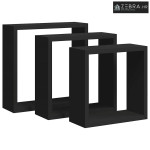 Kockaste zidne police 3 kom crne MDF - Crna 30 x 10 x 30 cm