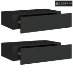 Zidne police s ladicom 2 kom crne 40 x 23,5 x 10 cm MDF - Crna 40 x 23