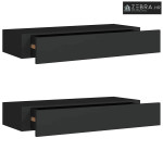 Zidne police s ladicom 2 kom crne 60 x 23,5 x 10 cm MDF - Crna 60 x 23