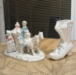 DEKORATIVNI VINTAGE SET FIGURA KOČIJE, ČIZME I LABUDOVA