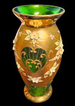BOHEMIAN ANTIQUE ZELENA I ZLATNA VAZA EMAJLIRANO CVIJEČE
