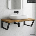 Kockasta polica za Lavabo - Umivaonik montirana na zid - Izbijeljena i
