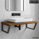 Kockasta polica za Lavabo - Umivaonik montirana na zid Prirodna i crna