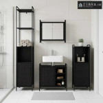 Set ormarića za kupaonicu 3 kom. Crni hrast 40 x 36 x 200,5 cm - Crni