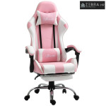 Igraća ergonomska uredska stolica, umjetna koža, roza i bijela, 64 x 6