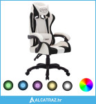 Igraća stolica s RGB LED svjetlima bijelo-crna od umjetne kože - NOVO