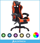 Igraća stolica s RGB LED svjetlima narančasto-crna umjetna koža - NOVO