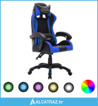 Igraća stolica s RGB LED svjetlima plavo-crna od umjetne kože - NOVO