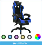 Igraća stolica s RGB LED svjetlima plavo-crna od umjetne kože - NOVO