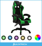 Igraća stolica s RGB LED svjetlima zeleno-crna od umjetne kože - NOVO