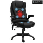 Uredska stolica s masažom i grijanjem, ergonomska, izgled lana, crna