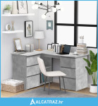Kutni radni stol siva boja betona 145 x 100 x 76 cm od iverice - NOVO