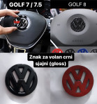 VW ZNAK BADGE NALJEPNICA ZA VOLAN GOLF 7 / 7.5 / 8 EMBLEM CRNI SJAJNI