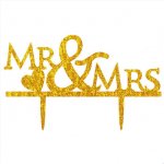 Zlatni ukras za svadbenu tortu Mr i Mrs