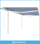 Automatska tenda sa senzorom LED 4,5 x 3 m plavo-bijela - NOVO