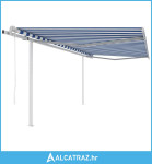Automatska tenda na uvlačenje sa stupovima 4 x 3 m plavo-bijela - NOVO