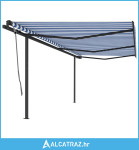 Automatska tenda na uvlačenje sa stupovima 6 x 3 m plavo-bijela - NOVO