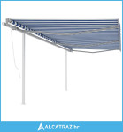 Automatska tenda na uvlačenje sa stupovima 6 x 3 m plavo-bijela - NOVO