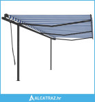 Automatska tenda na uvlačenje sa stupovima 6x3,5 m plavo-bijela - NOVO