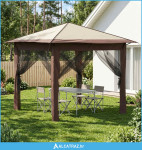 Gazebo s 4 bočne strane 2,6 x 2,6 m Krema i smeđa - NOVO