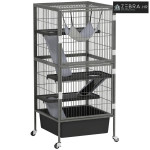Kavez za glodavce, 4 kata, s opremom, 52x52x115 cm, sivi